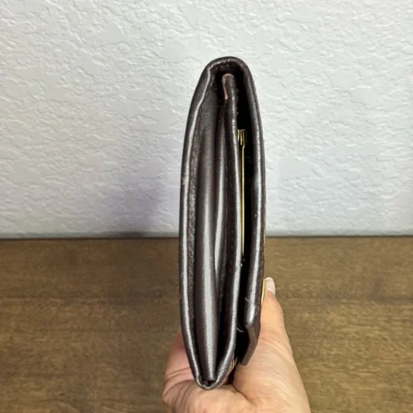 Vintage Longchamp Brown Logo Print Leather Clutch Bag Wallet - Picture 6 of 12